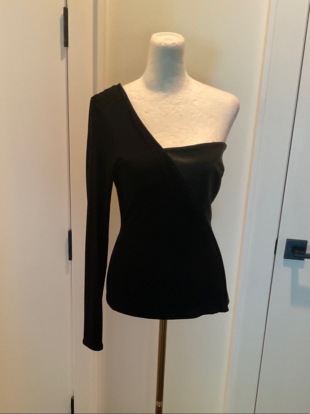BCBGMaxAzria Asymmetric One-Shoulder Black Long-Sleeve Top
